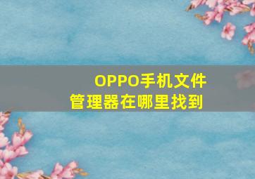 OPPO手机文件管理器在哪里找到