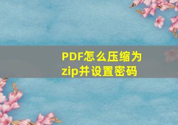 PDF怎么压缩为zip并设置密码