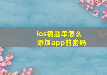 ios钥匙串怎么添加app的密码