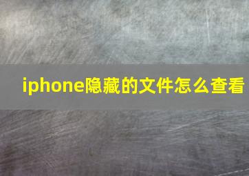 iphone隐藏的文件怎么查看