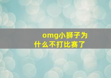 omg小狮子为什么不打比赛了