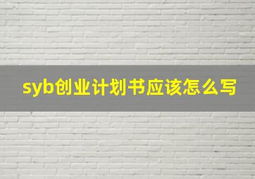 syb创业计划书应该怎么写