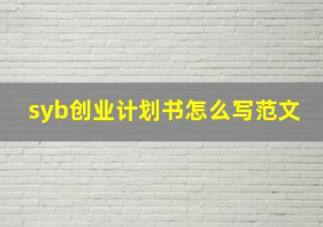 syb创业计划书怎么写范文