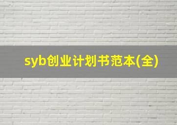 syb创业计划书范本(全)