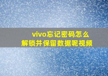 vivo忘记密码怎么解锁并保留数据呢视频