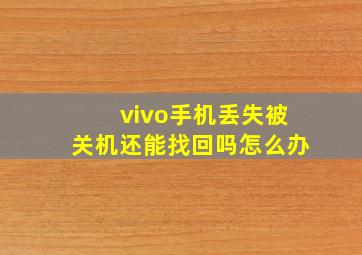 vivo手机丢失被关机还能找回吗怎么办