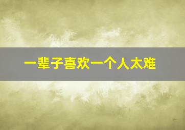 一辈子喜欢一个人太难