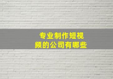 专业制作短视频的公司有哪些