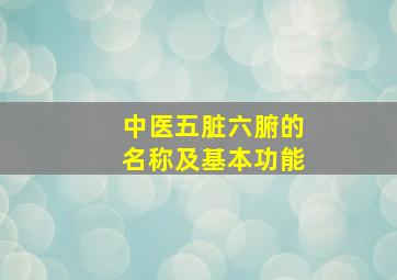 中医五脏六腑的名称及基本功能