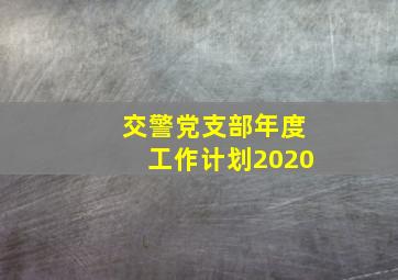 交警党支部年度工作计划2020