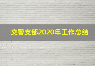 交警支部2020年工作总结