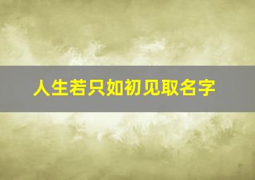 人生若只如初见取名字