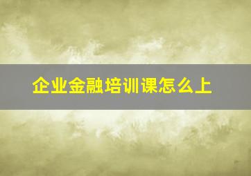 企业金融培训课怎么上