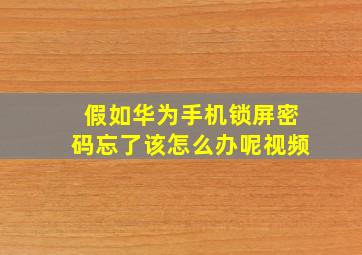 假如华为手机锁屏密码忘了该怎么办呢视频