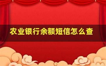 农业银行余额短信怎么查