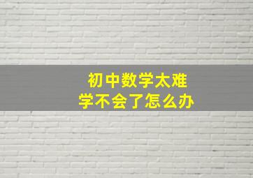 初中数学太难学不会了怎么办