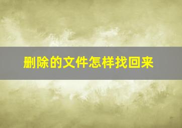 删除的文件怎样找回来