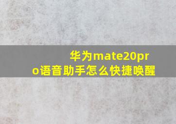 华为mate20pro语音助手怎么快捷唤醒