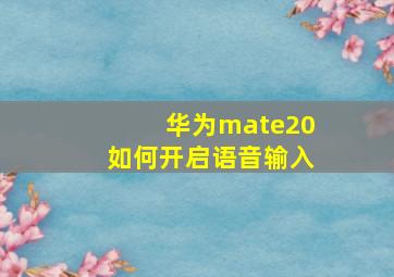 华为mate20如何开启语音输入