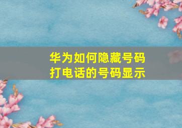 华为如何隐藏号码打电话的号码显示