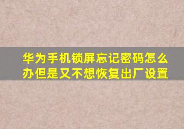 华为手机锁屏忘记密码怎么办但是又不想恢复出厂设置