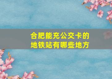 合肥能充公交卡的地铁站有哪些地方