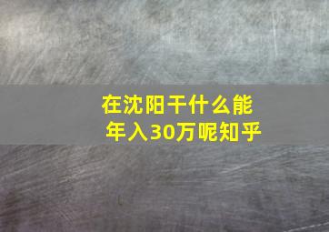 在沈阳干什么能年入30万呢知乎