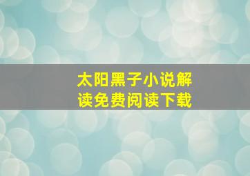 太阳黑子小说解读免费阅读下载