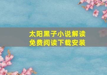 太阳黑子小说解读免费阅读下载安装