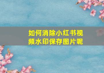 如何消除小红书视频水印保存图片呢