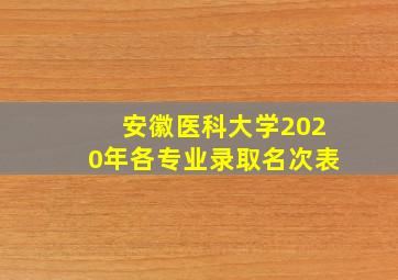 安徽医科大学2020年各专业录取名次表