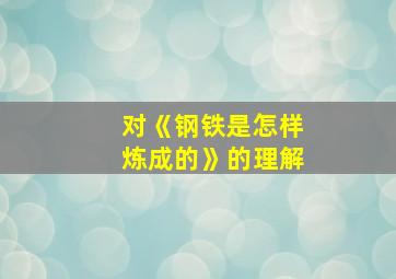 对《钢铁是怎样炼成的》的理解