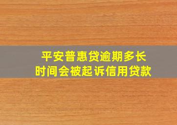 平安普惠贷逾期多长时间会被起诉信用贷款