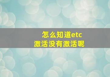 怎么知道etc激活没有激活呢