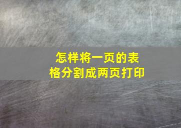 怎样将一页的表格分割成两页打印