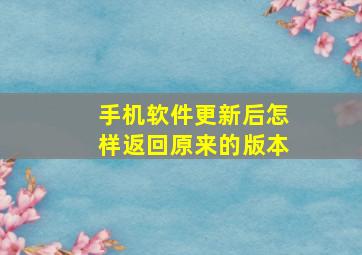 手机软件更新后怎样返回原来的版本