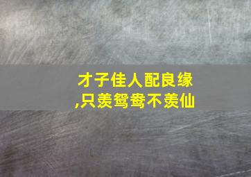 才子佳人配良缘,只羡鸳鸯不羡仙