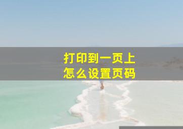 打印到一页上怎么设置页码