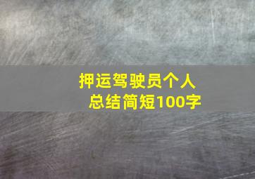 押运驾驶员个人总结简短100字