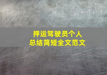 押运驾驶员个人总结简短全文范文