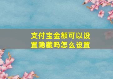 支付宝金额可以设置隐藏吗怎么设置