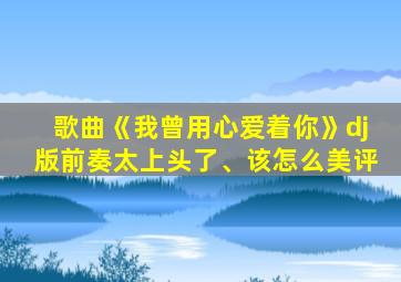 歌曲《我曾用心爱着你》dj版前奏太上头了、该怎么美评