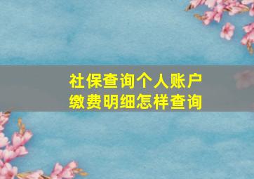 社保查询个人账户缴费明细怎样查询