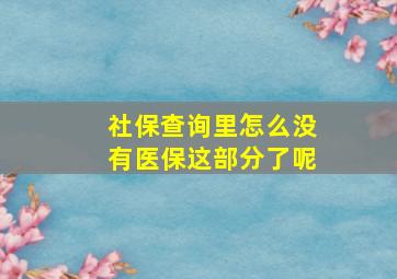 社保查询里怎么没有医保这部分了呢