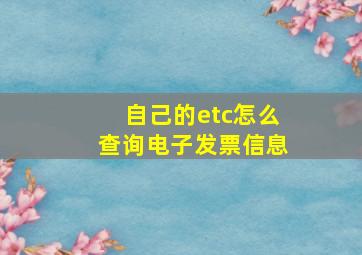 自己的etc怎么查询电子发票信息