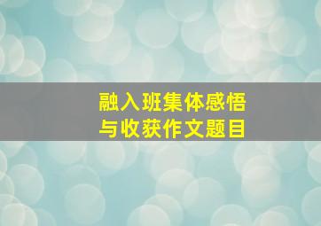 融入班集体感悟与收获作文题目