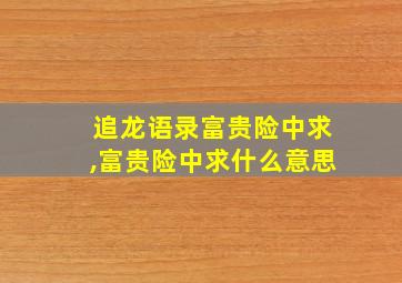 追龙语录富贵险中求,富贵险中求什么意思