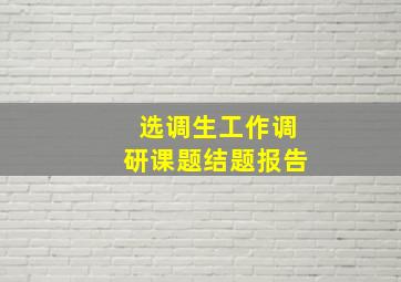 选调生工作调研课题结题报告